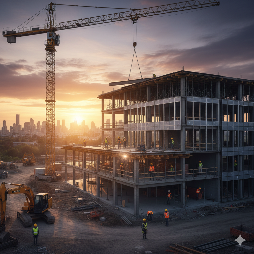 Construction site with workers